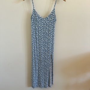Reformation Blue Floral Print Midi Dress with Slit